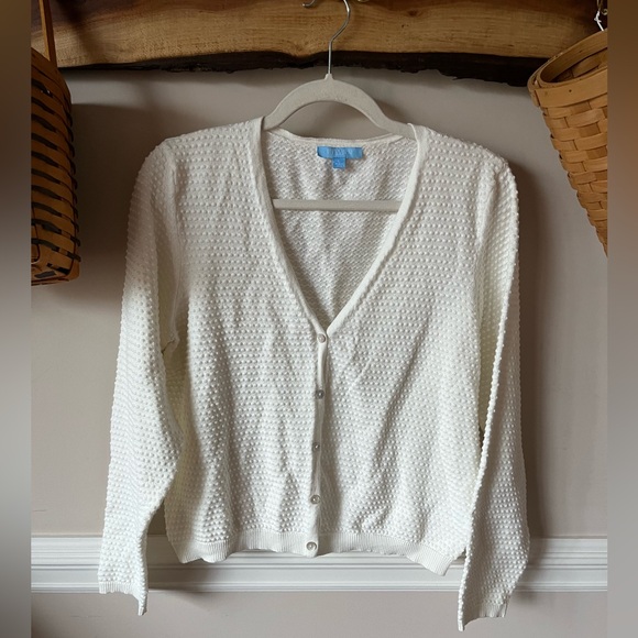 Draper James RSVP textured button front cardigan, white, size L, EUC - Picture 1 of 6